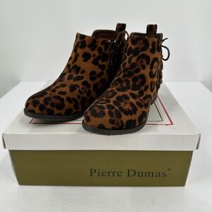 Pierre Dumas Leopard Print Ankle Booties Lace Up Back Womens‎ Size 6M Boho Chic